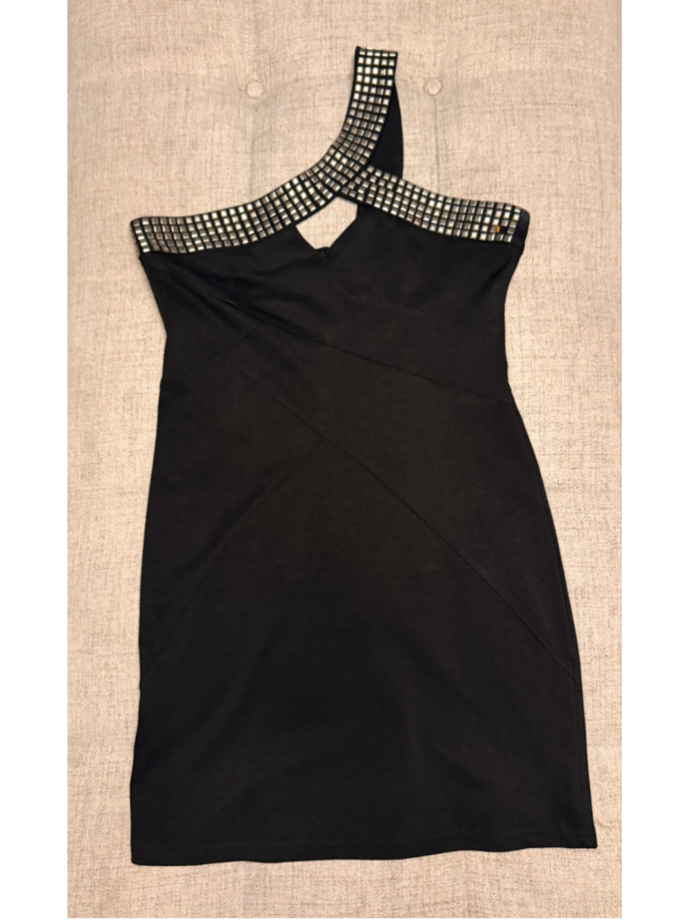 Women’s Black One Shoulder Embellished Bodycon Mini Dress Size Large